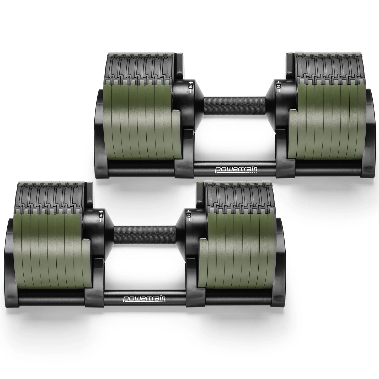Powertrain Eon Dial-Up 72KG Adjustable Dumbbells Pair with Stand  - Green
