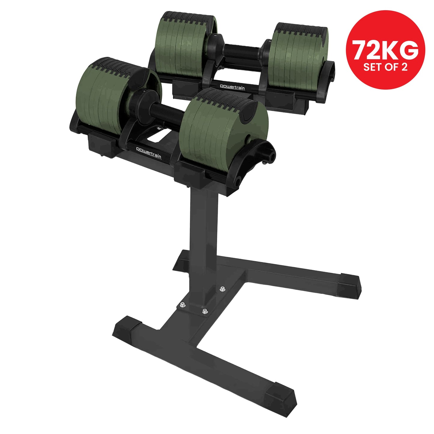 Powertrain Eon Dial-Up 72KG Adjustable Dumbbells Pair with Stand  - Green