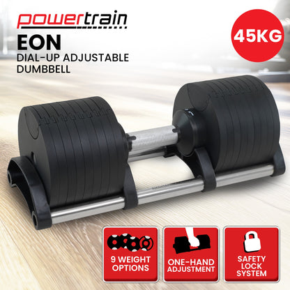 Powertrain Eon Dial Up 45KG Adjustable Dumbbell - Black