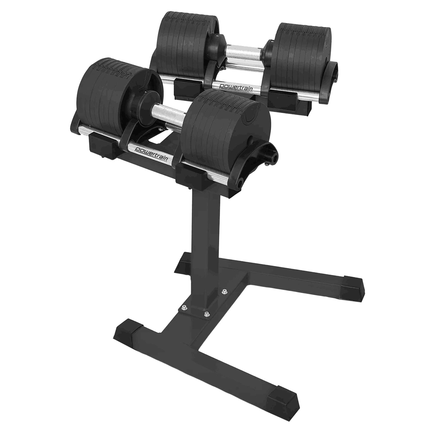 Powertrain Eon Dial Up 90KG Adjustable Dumbbells Pair with Stand - Black