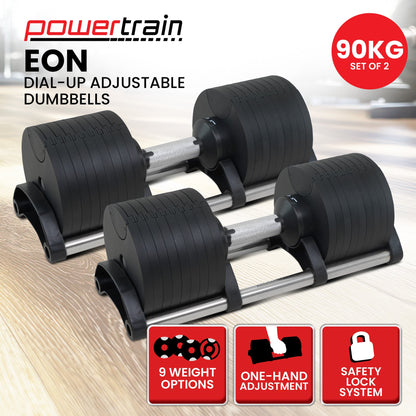 Powertrain Eon Dial Up 90KG Adjustable Dumbbells Pair - Black