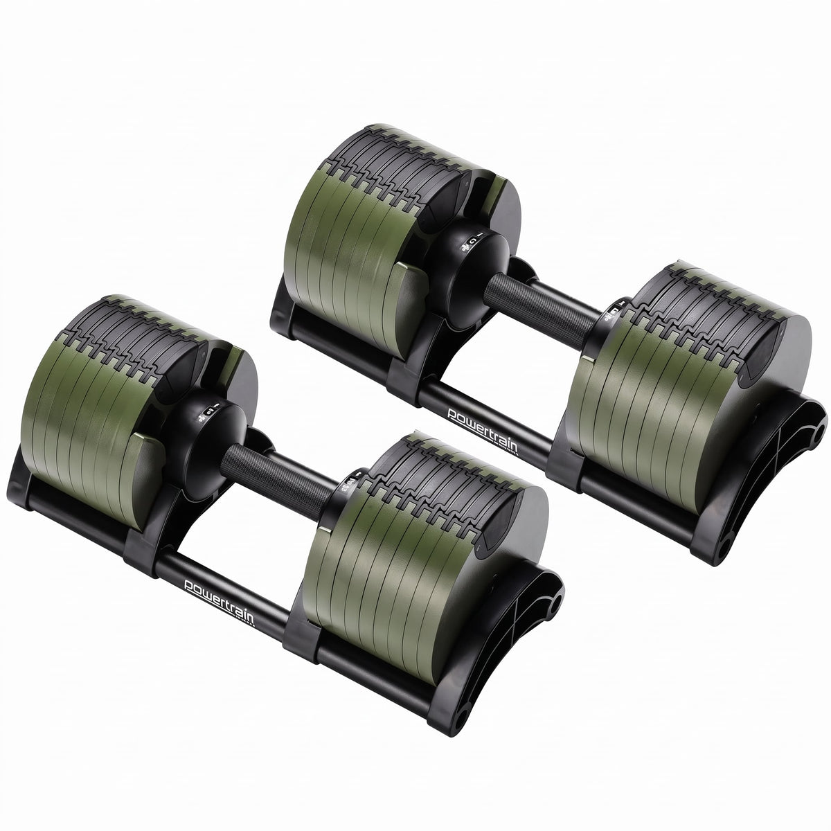 Powertrain Eon 90kg Adjustable Dumbbells Pair (2x 45kg) Quick Dial Strength Training Free Weights for Home Gym, Green