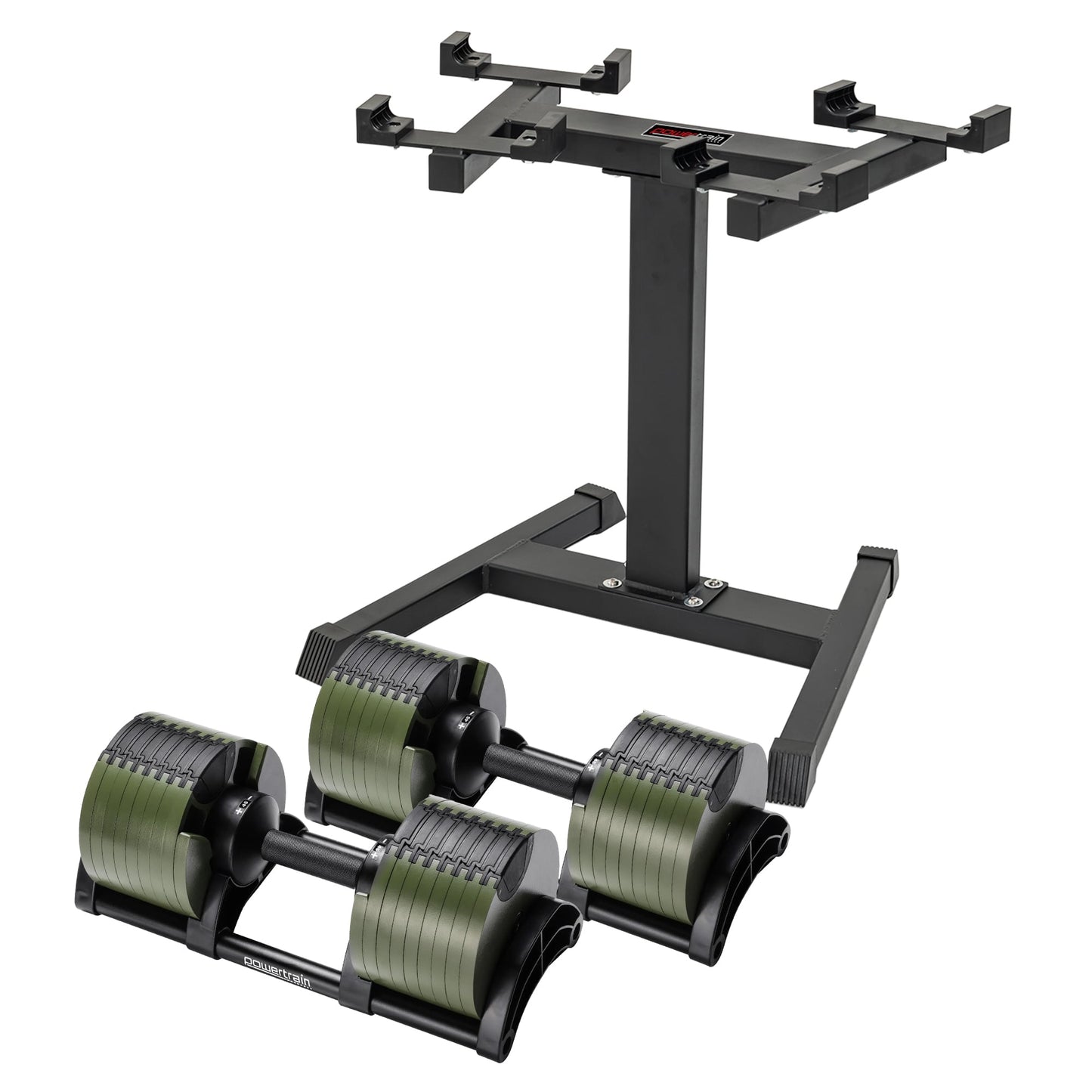 Powertrain Eon Dial-Up 90KG Adjustable Dumbbells Pair with Stand  - Green