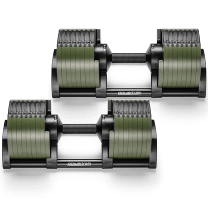 Powertrain Eon Dial-Up 90KG Adjustable Dumbbells Pair with Stand  - Green