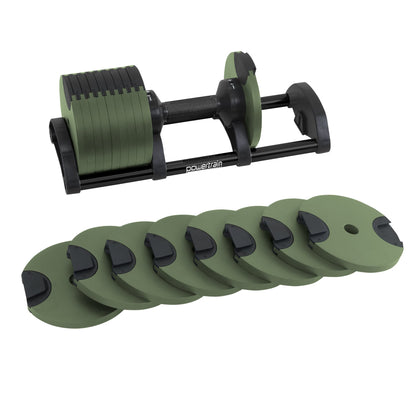 Powertrain Eon Dial-Up 90KG Adjustable Dumbbells Pair with Stand  - Green