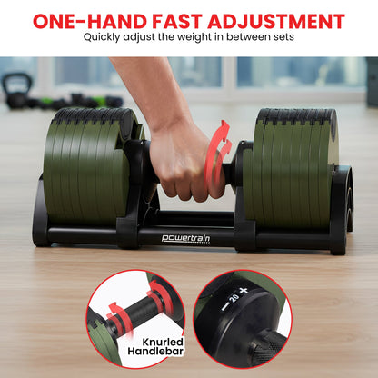 Powertrain Eon Dial-Up 90KG Adjustable Dumbbells Pair with Stand  - Green