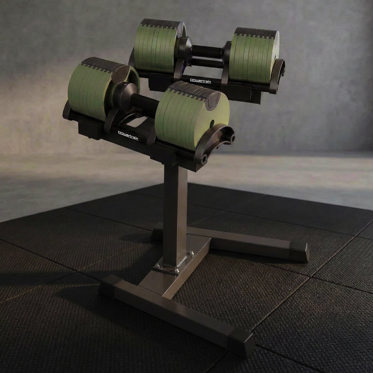 Powertrain Eon Dial-Up 90KG Adjustable Dumbbells Pair with Stand  - Green