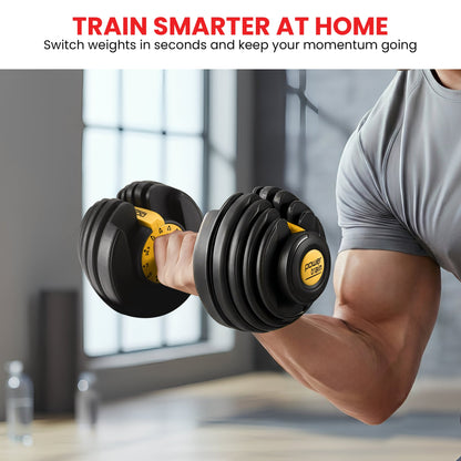 1x 24KG Powertrain Adjustable Home Gym Dumbbell - Gold