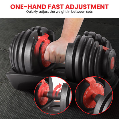 Powertrain 48kg Adjustable Dumbbells 15-in-1 Home Gym Weights – Red