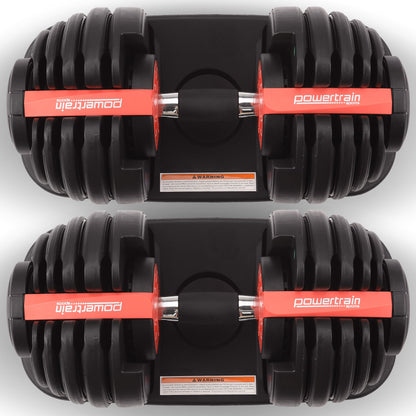 Powertrain 48kg Adjustable Dumbbells 15-in-1 Home Gym Weights – Red