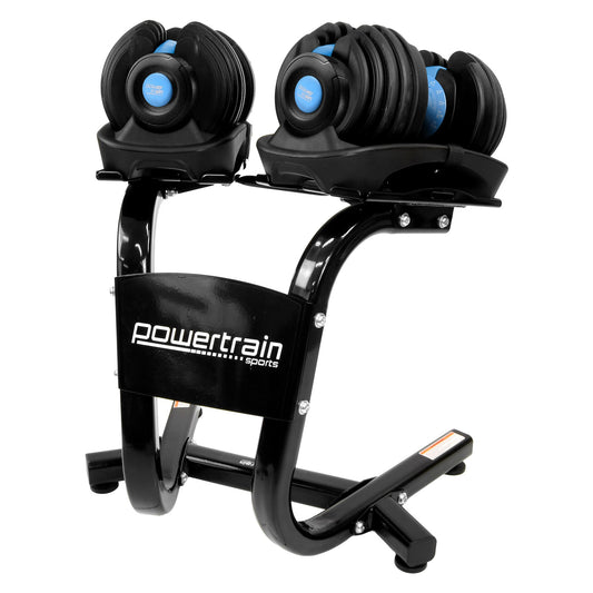 48KG Powertrain Adjustable Dumbbell Set With Stand Blue