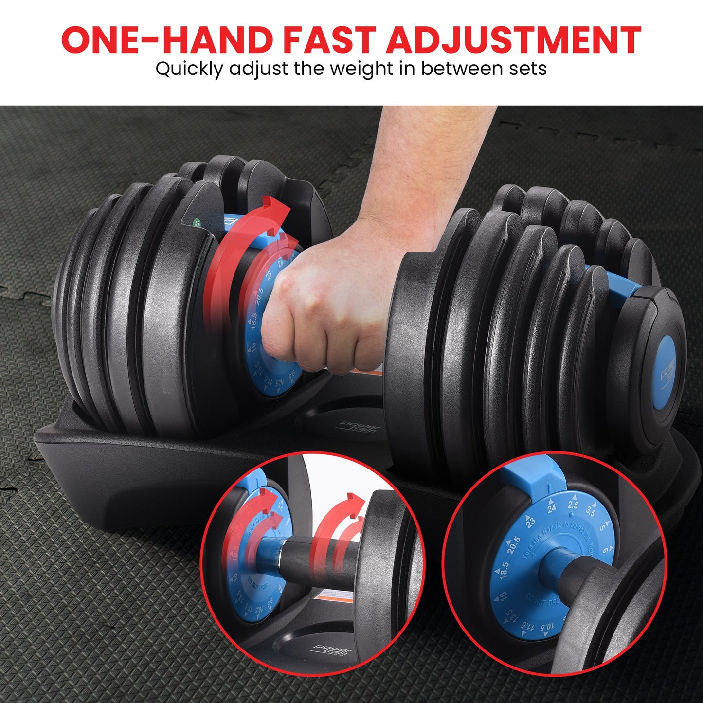 48KG Powertrain Adjustable Dumbbell Set With Stand Blue