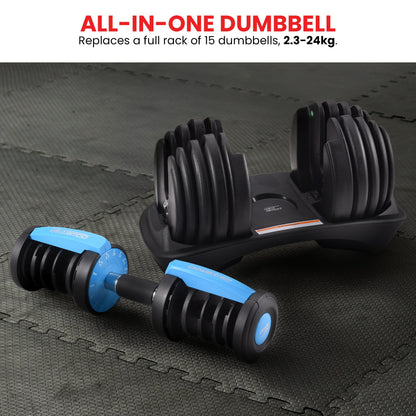 48KG Powertrain Adjustable Dumbbell Set With Stand Blue