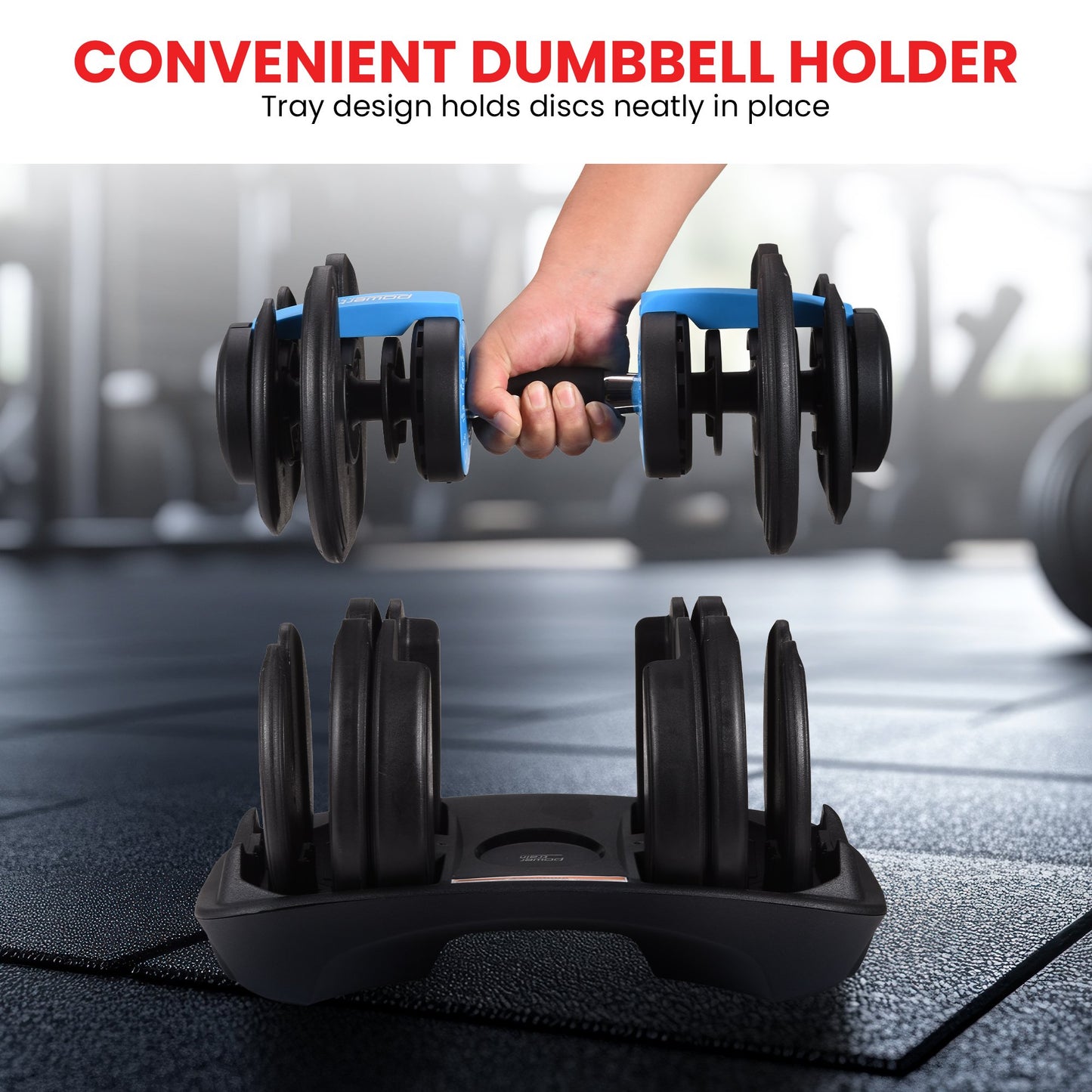 48KG Powertrain Adjustable Dumbbell Set With Stand Blue