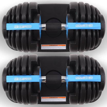 48KG Powertrain Adjustable Dumbbell Set With Stand Blue