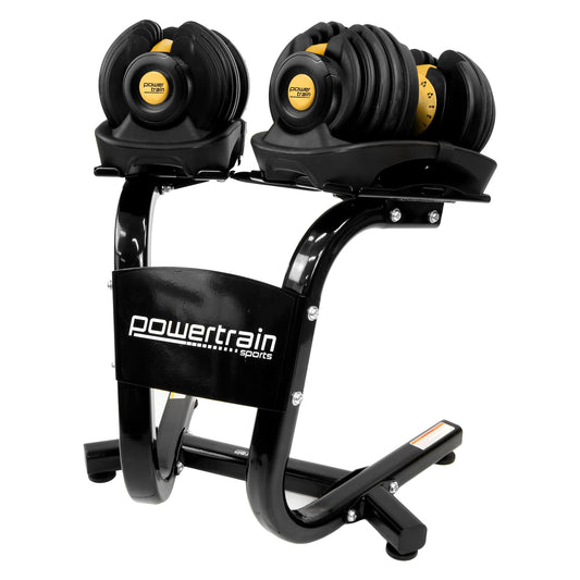48KG Powertrain Adjustable Dumbbell Set With Stand - Gold