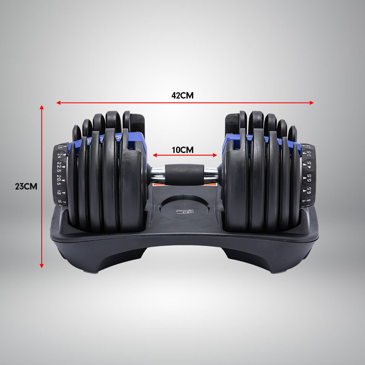 48kg Powertrain Adjustable Dumbbell Home Gym Set - Blue