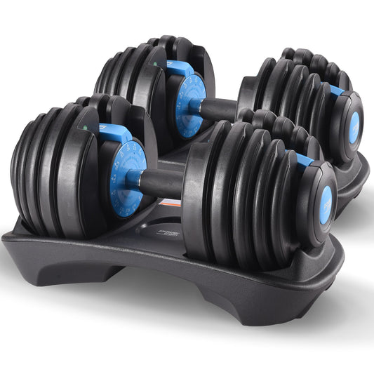 48kg Powertrain Adjustable Dumbbell Home Gym Set - Blue