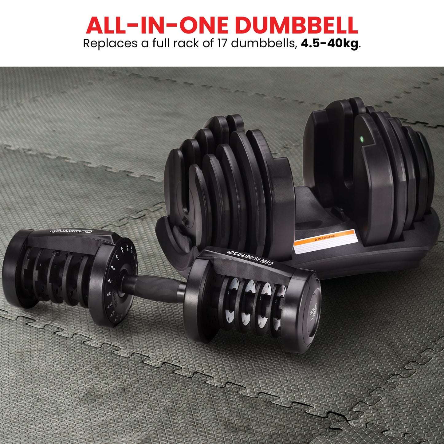 1x 40kg Powertrain Adjustable Dumbbell