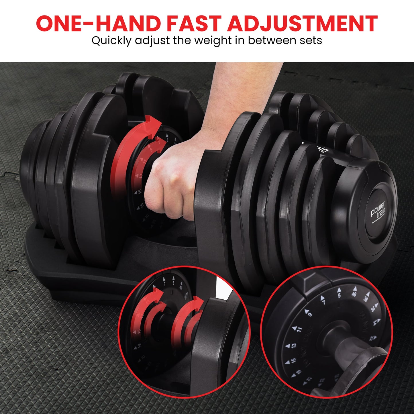 2x 40kg Powertrain Adjustable Dumbbells Home Gym Set
