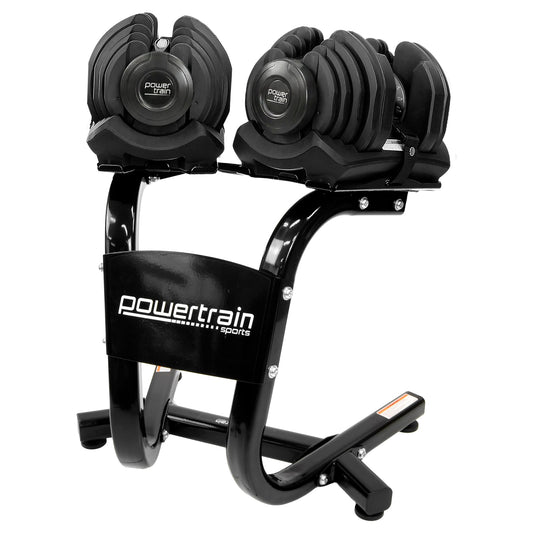 2x 40kg Powertrain Adjustable Dumbbells with Stand