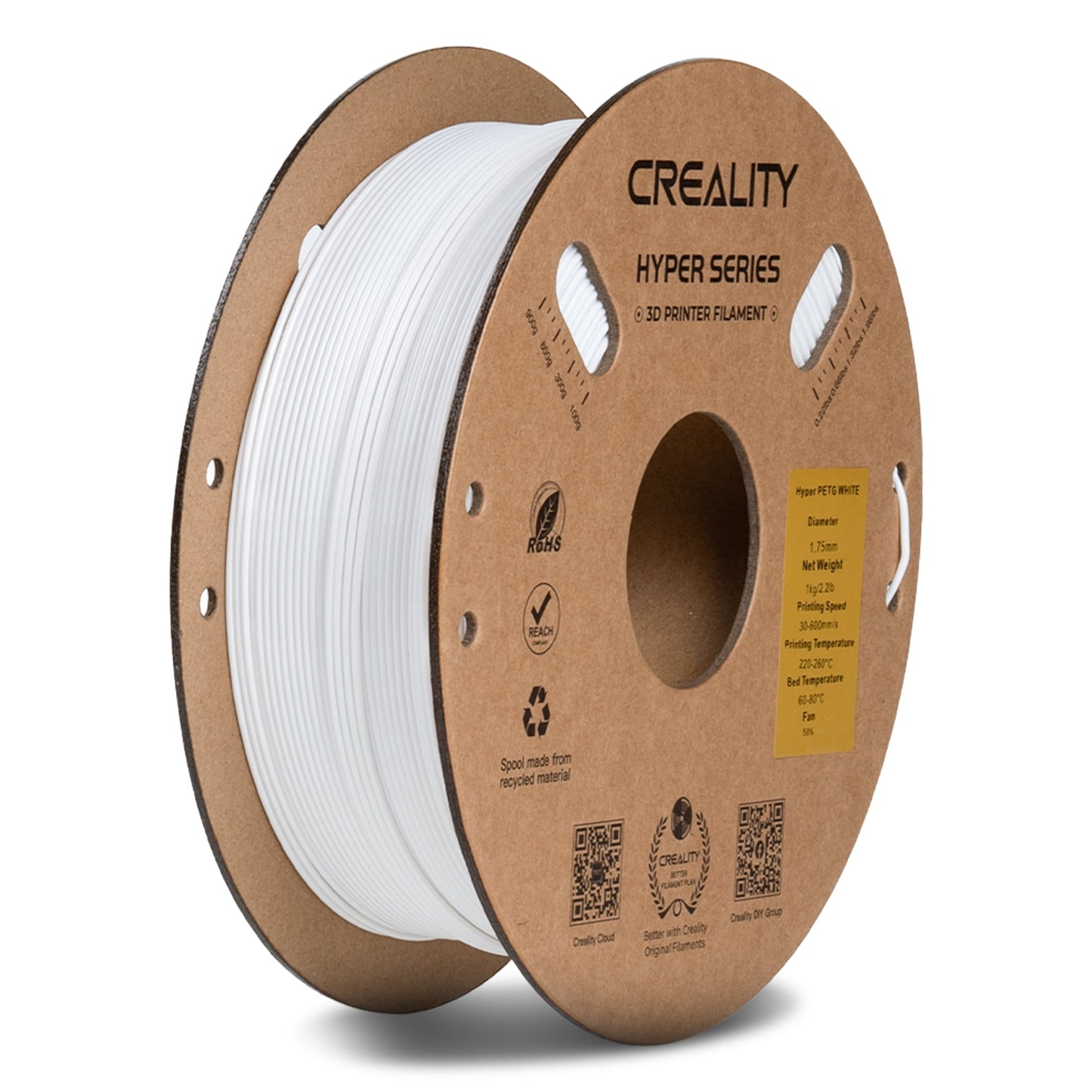 Creality Hyper PETG 3D Printer Filament Waterproof Quick Printing - White