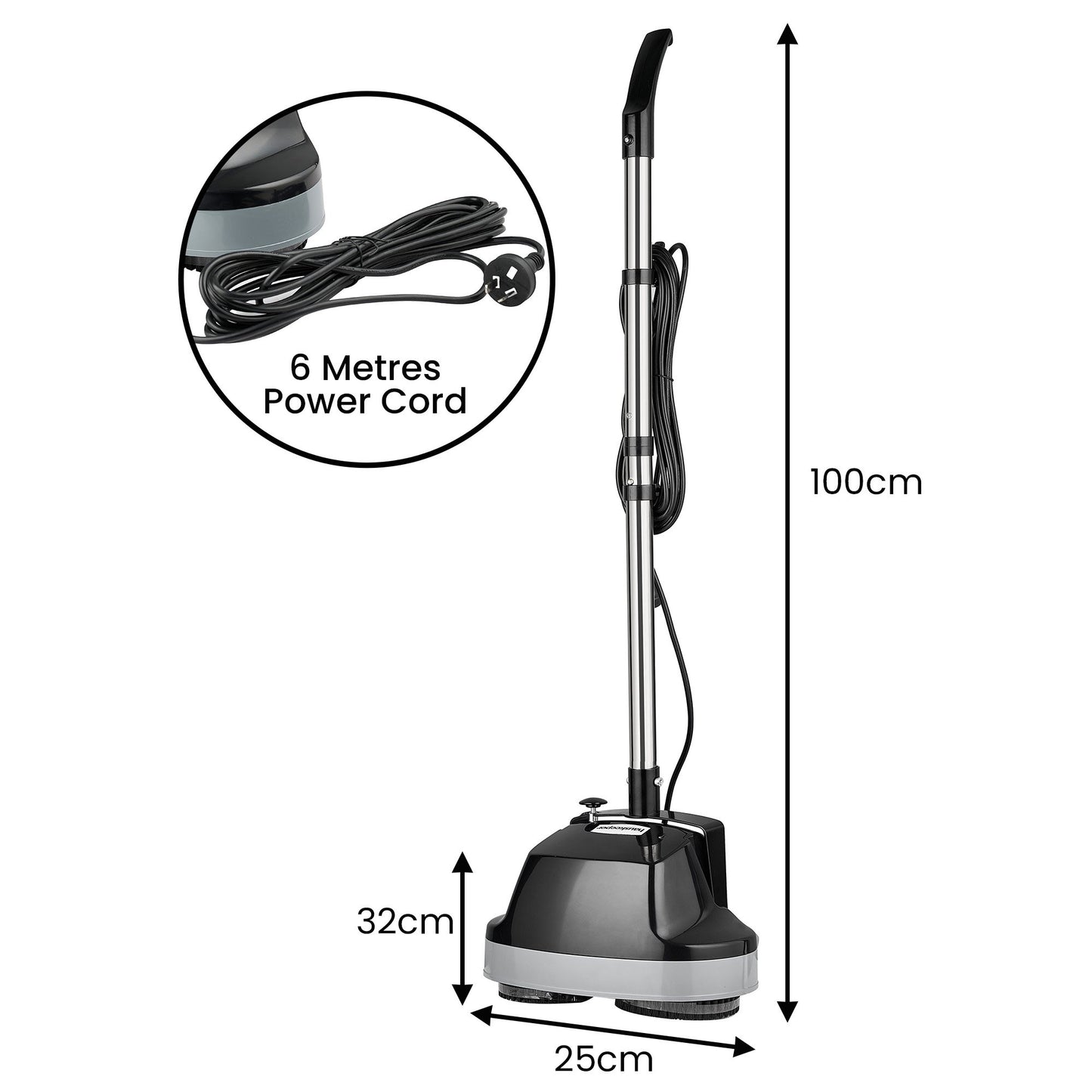 GEN2 Hauskeeper 5 in 1 Electric Floor Polisher 6M Power Cable Timber Hard Waxer Buffer Cleaner Black 240V