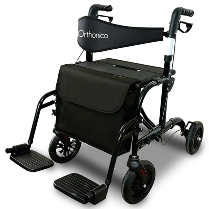 Orthonica Aluminium 2in1 Rollator Wheelchair with Foldable Frame Black & Silver
