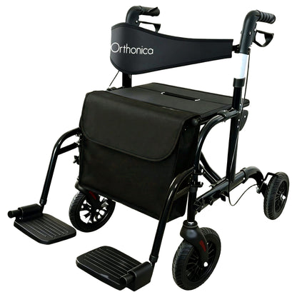 Orthonica Aluminium 2in1 Rollator Wheelchair with Foldable Frame Black & Silver