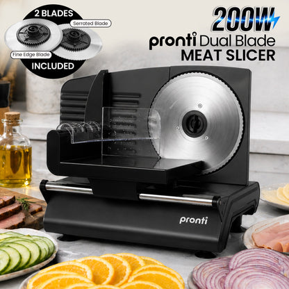 Pronti Electric Deli and Food Slicer 200W with 2 Blades - Black