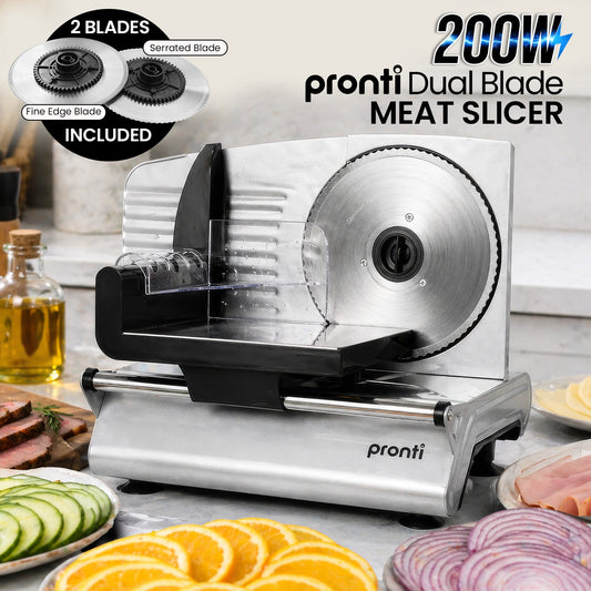 Pronti Electric Deli and Food Slicer 200W with 2 Blades - White
