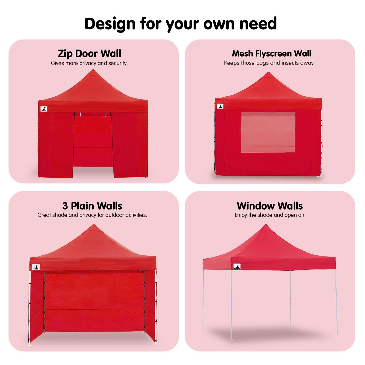 Wallaroo 3x3 Marquee - Pop Up Gazebo - Red