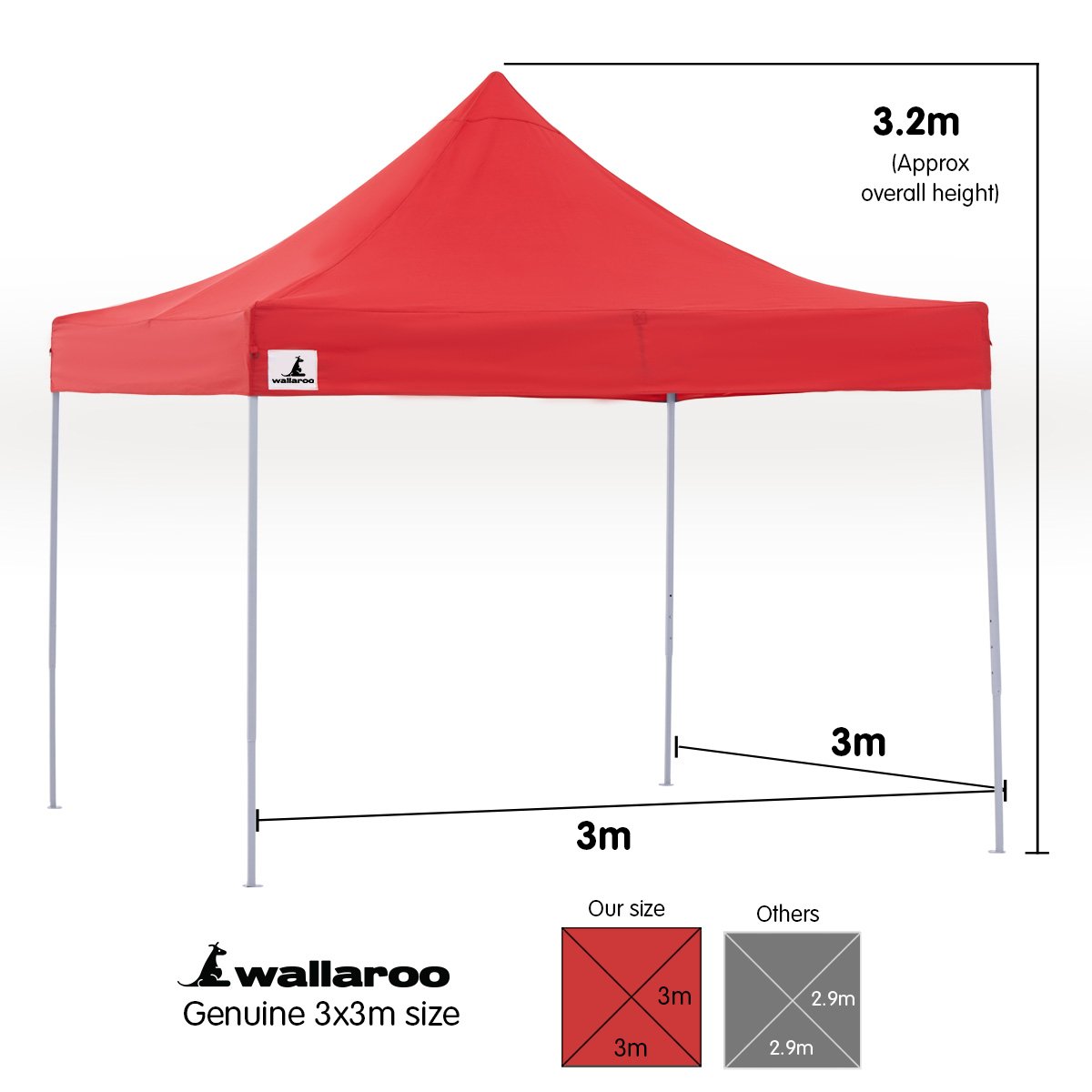 Wallaroo 3x3 Marquee - Pop Up Gazebo - Red