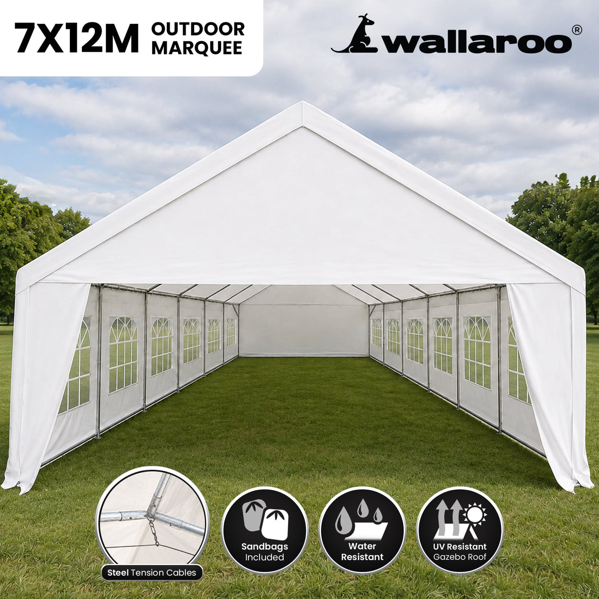 Wallaroo 7x12m Outdoor Event Marquee Gazebo Party Wedding Tent - White