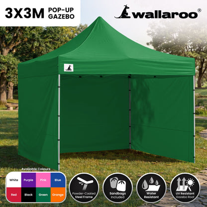 Wallaroo 3x3 PopUp Green Gazebo Marquee Outdoor Tent
