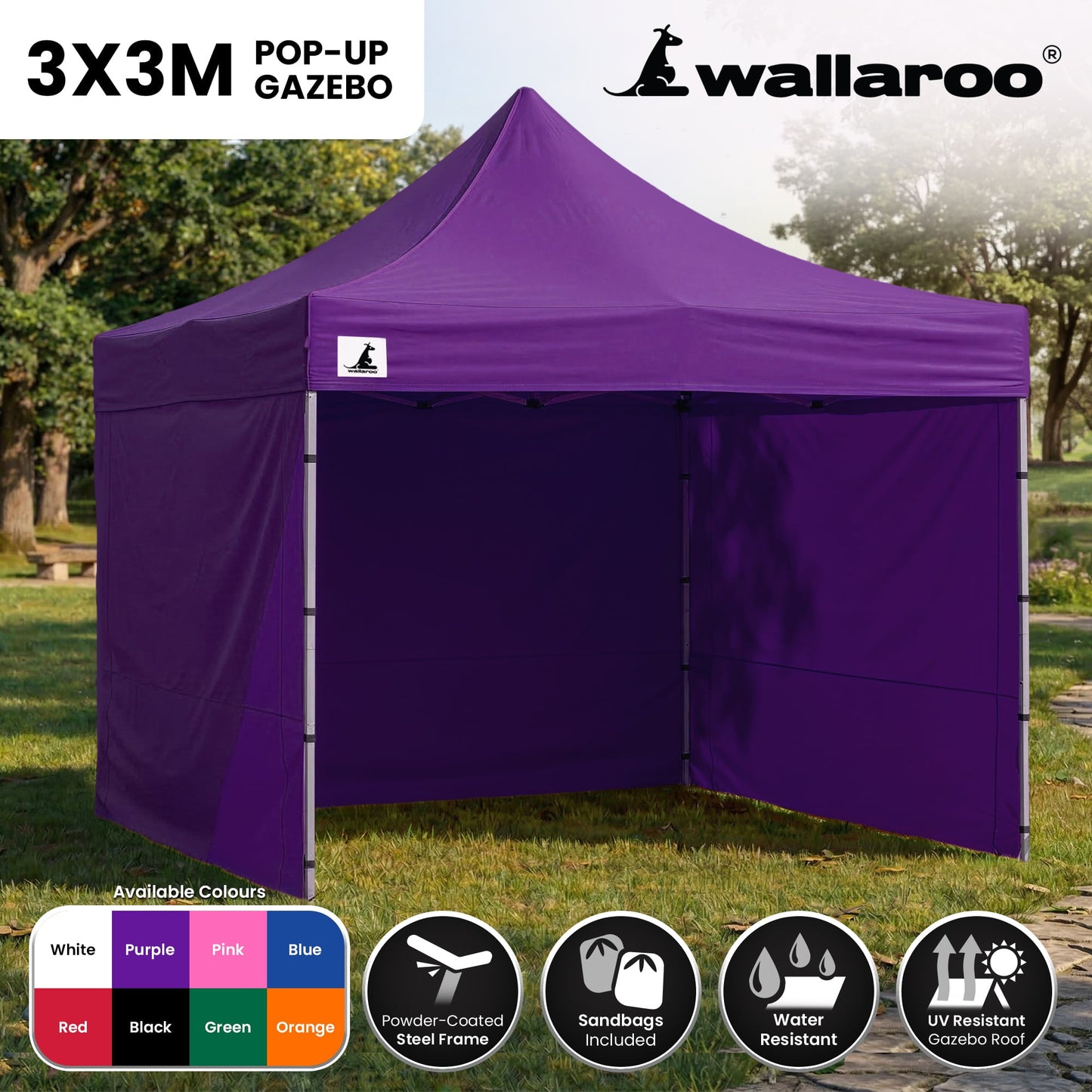 Wallaroo 3x3 PopUp Purple Gazebo Marquee Outdoor Tent
