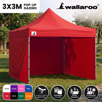 Wallaroo 3x3 PopUp Red Gazebo Marquee Outdoor Tent
