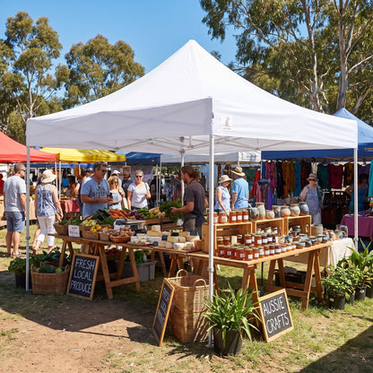 Wallaroo 3x3m Pop Up Gazebo Marquee Tent with 5 Walls, Sandbags & Carry Bag - White Folding Outdoor Canopy Shade