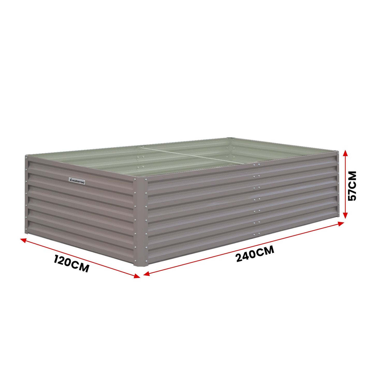 Wallaroo Garden Bed 240 x 120 x 57cm Galvanized Steel - Grey