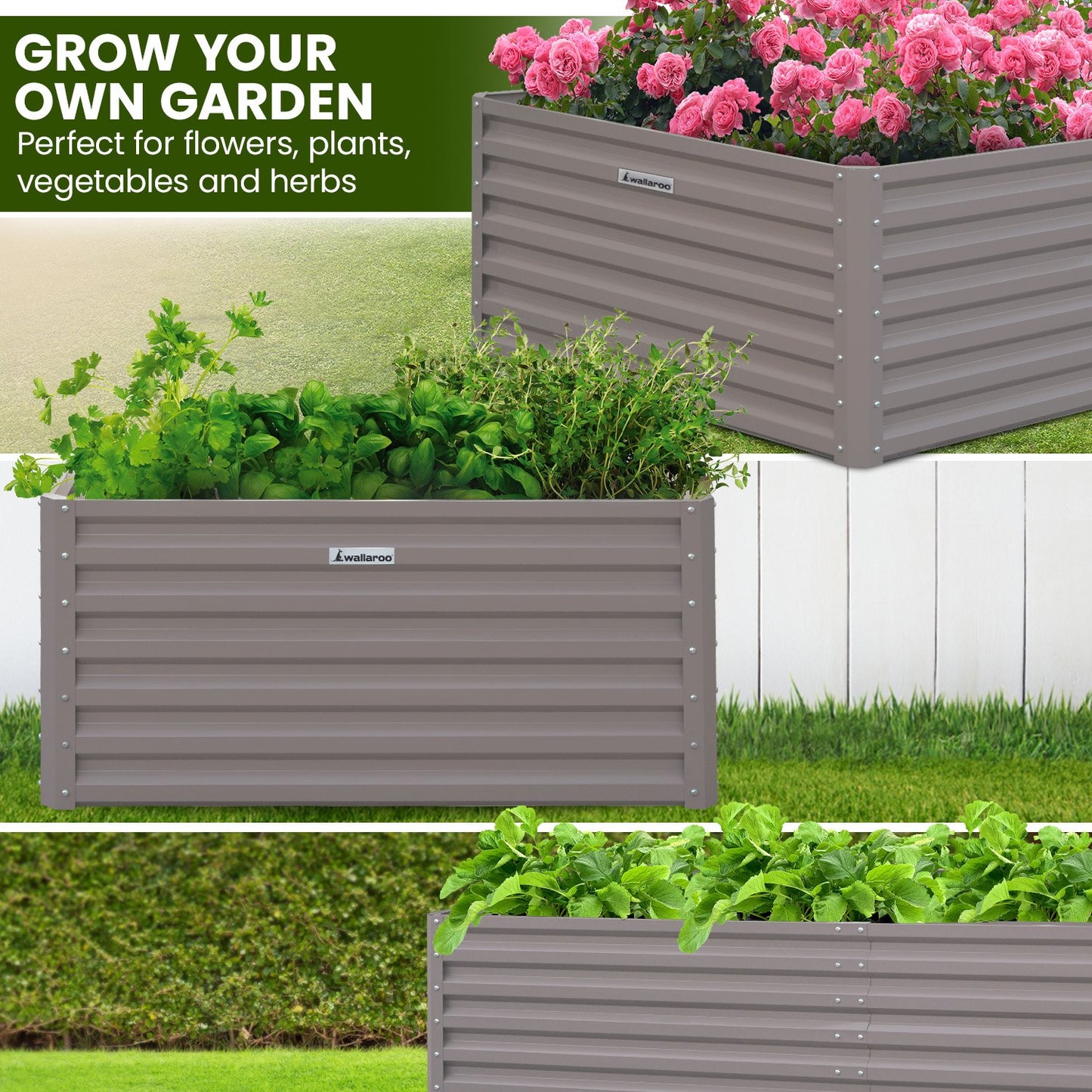 Wallaroo Garden Bed 240 x 120 x 57cm Galvanized Steel - Grey
