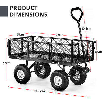 Garden Cart with Mesh Liner Lawn Folding Trolley Black