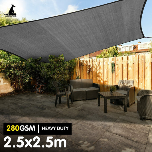 Wallaroo 2.5 x 2.5 Shade Sail 280GSM Outdoor Sun Shade Canopy Grey Square Cloth