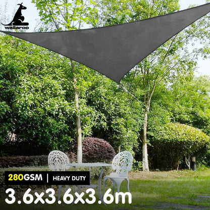 Wallaroo 280GSM Outdoor Sun Shade Sail Canopy Grey Triangle 3.6m x 3.6m x 3.6m