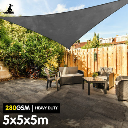 Wallaroo 280GSM Outdoor Sun Shade Sail Canopy Grey - 5m x 5m x 5m
