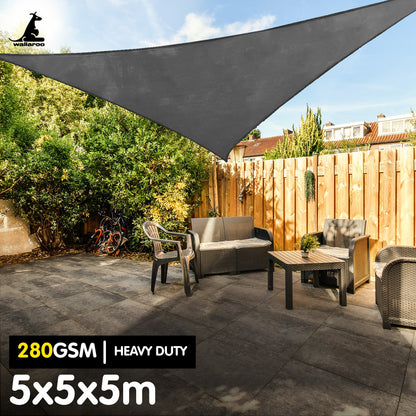 Wallaroo 280GSM Outdoor Sun Shade Sail Canopy Grey - 5m x 5m x 5m