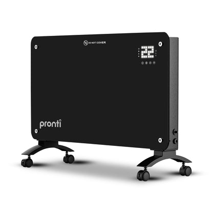 Pronti Glass Panel Convection Heater with Remote Control LED Display Black