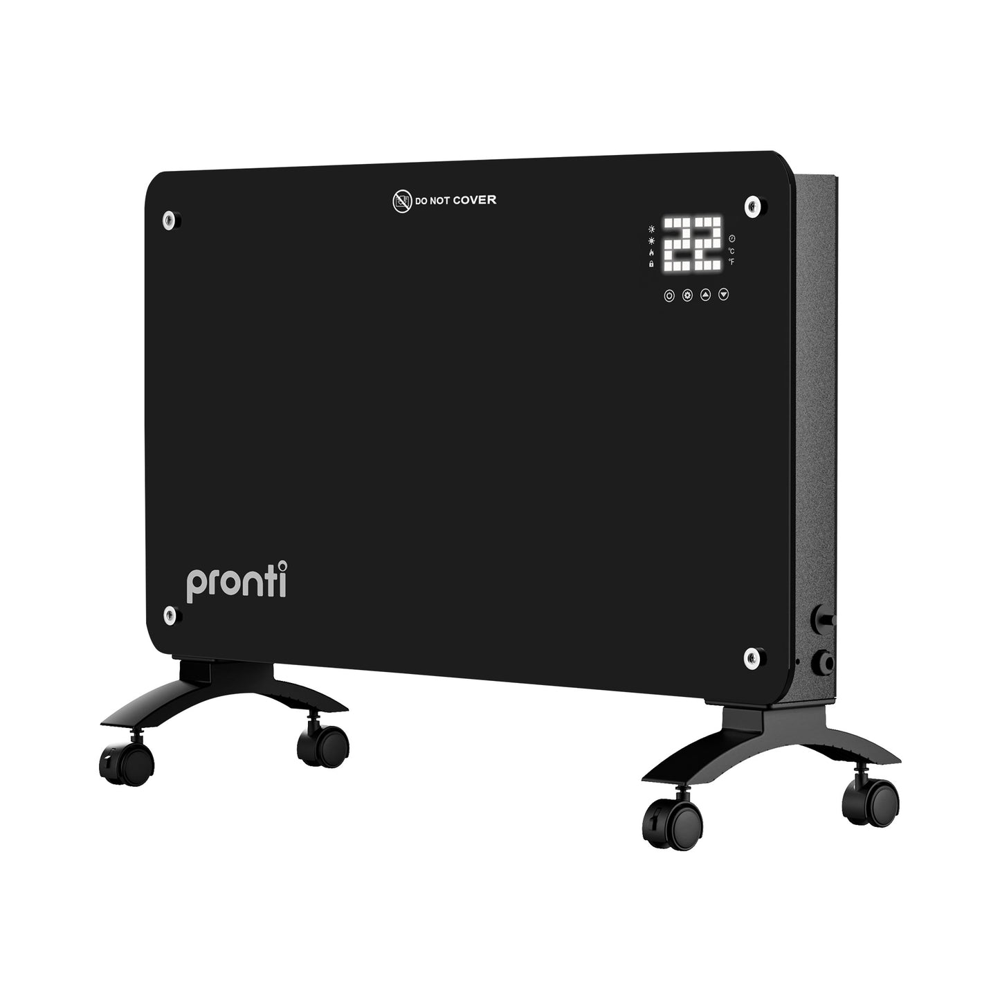 Pronti Glass Panel Convection Heater with Remote Control LED Display Black