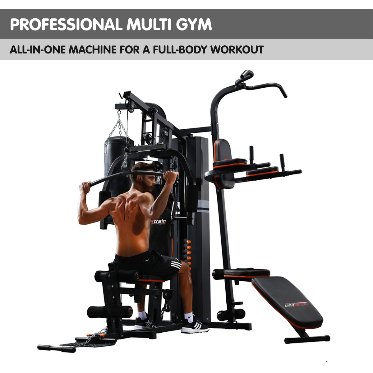Powertrain Multi Station Home Gym 150lbs Weights Punching Bag