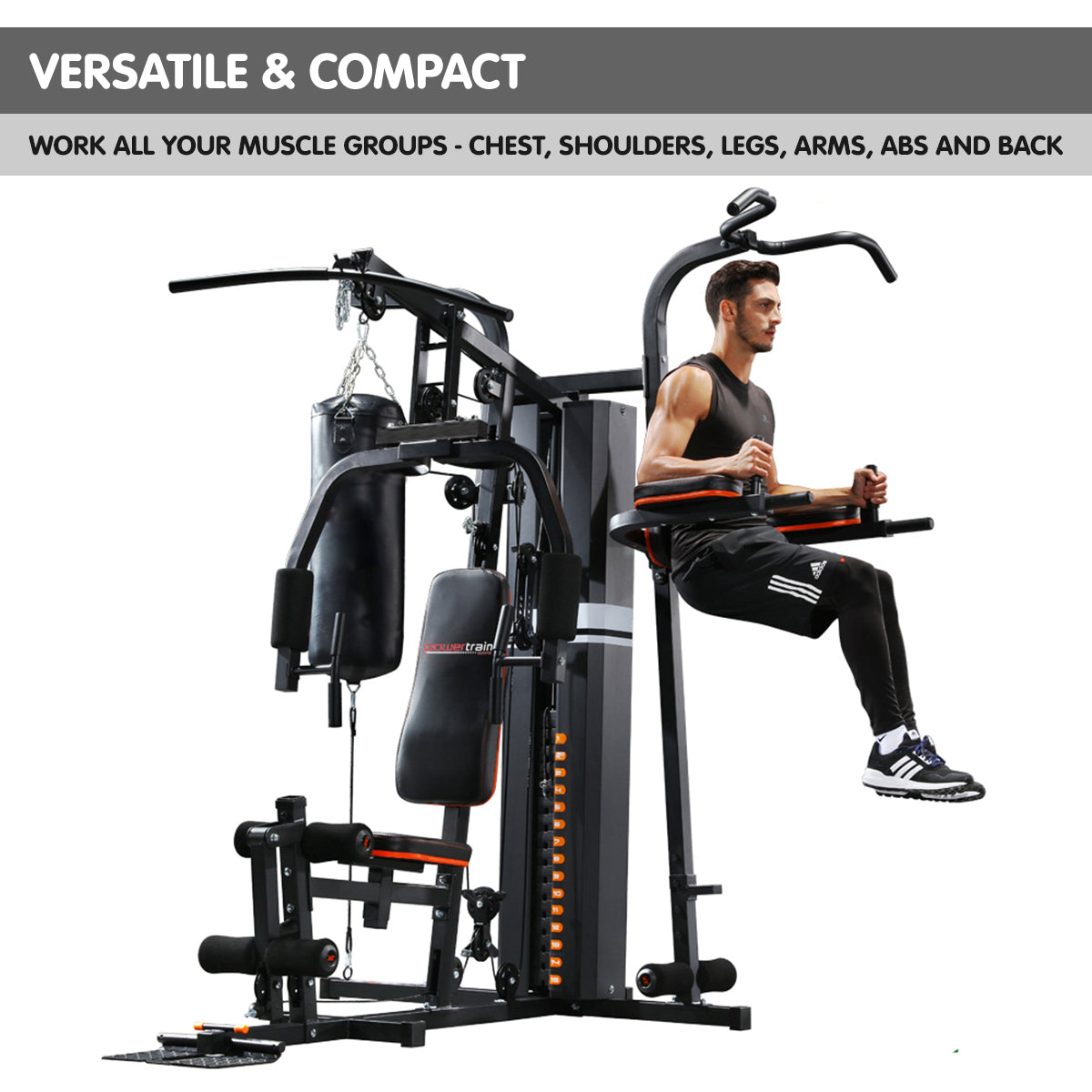 Powertrain Multi Station Home Gym 150lbs Weights Punching Bag