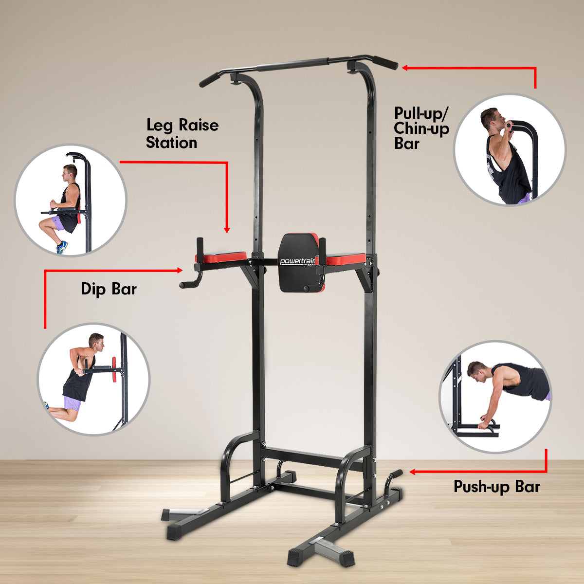 Powertrain Power Tower J06 Multifunction Strength Training Station with Pull-Up Bar Leg Raise Station Dip Bar